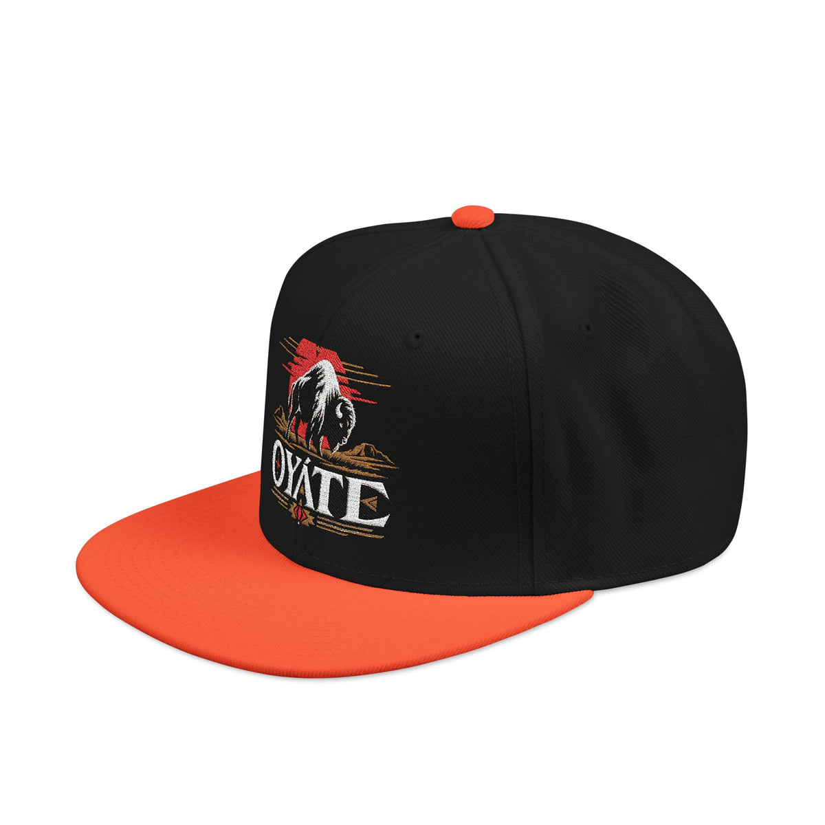 Black OYÁTE Dark Buffalo v2 embroidered snapback with an orange brim
