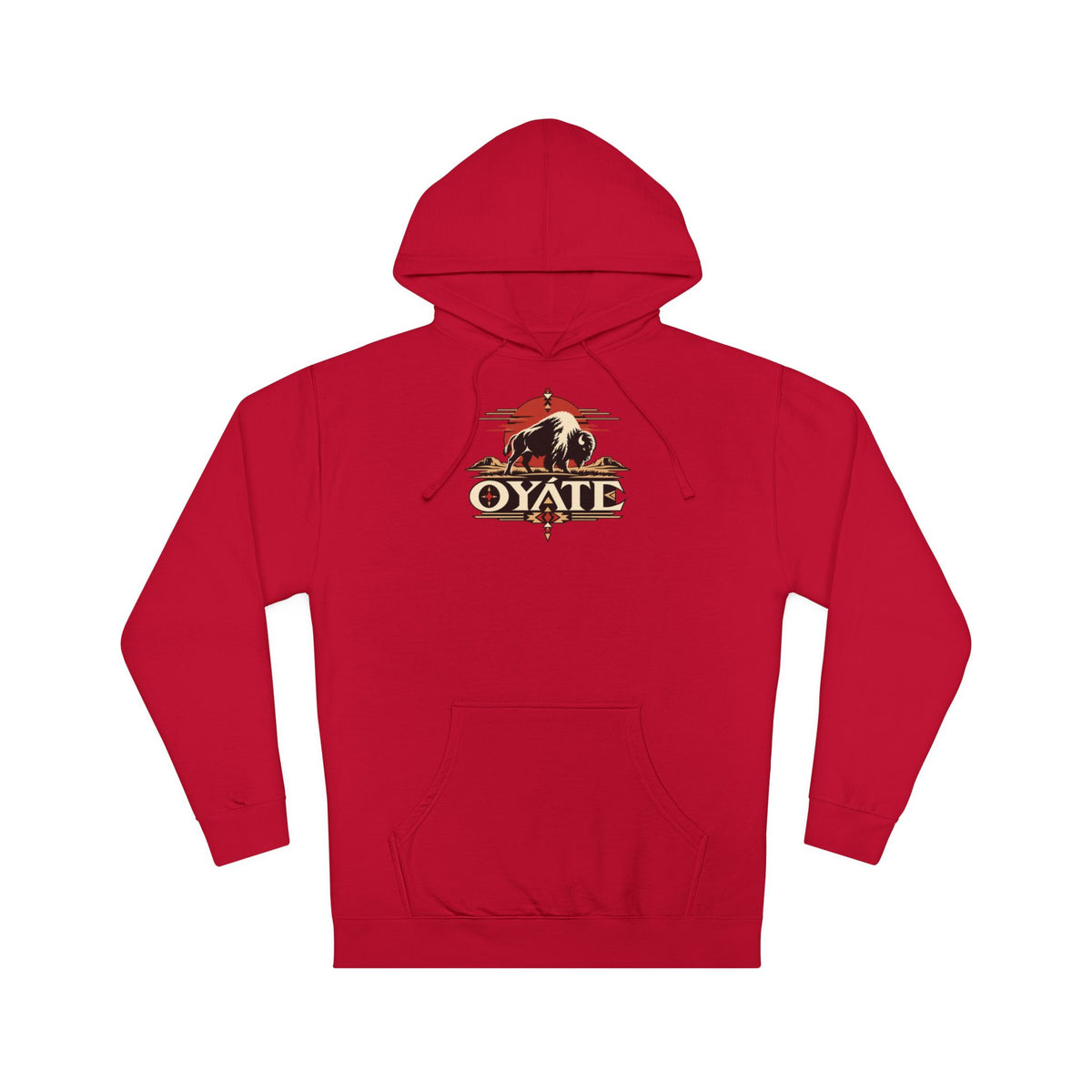 Red OYÁTE Dark Buffalo v2 pullover hoodie, front view
