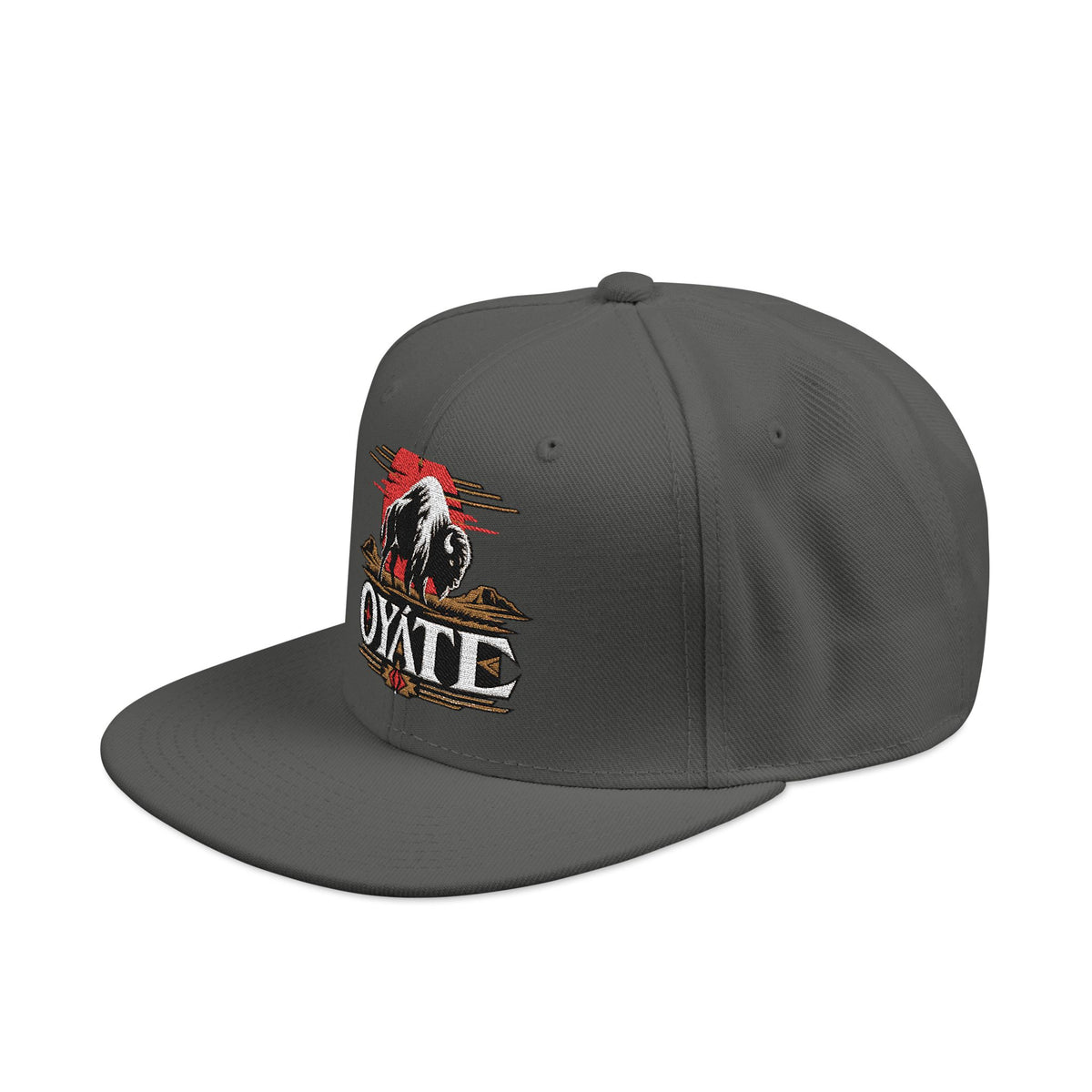 Gray OYÁTE Dark Buffalo v2 embroidered snapback, side view