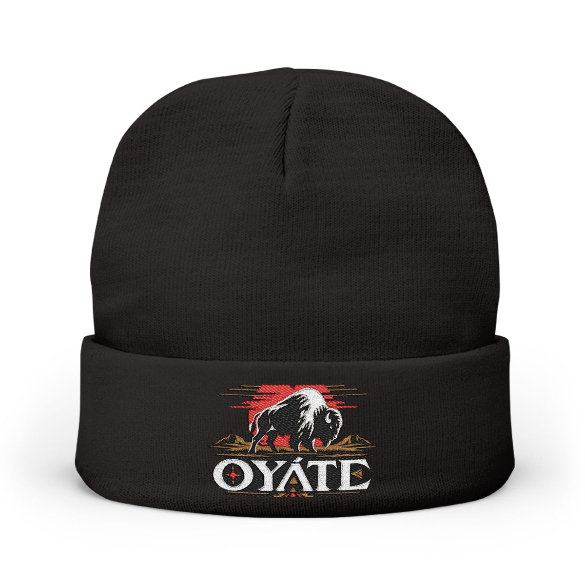 Black OYÁTE Dark Buffalo v2 embroidered beanie, front view