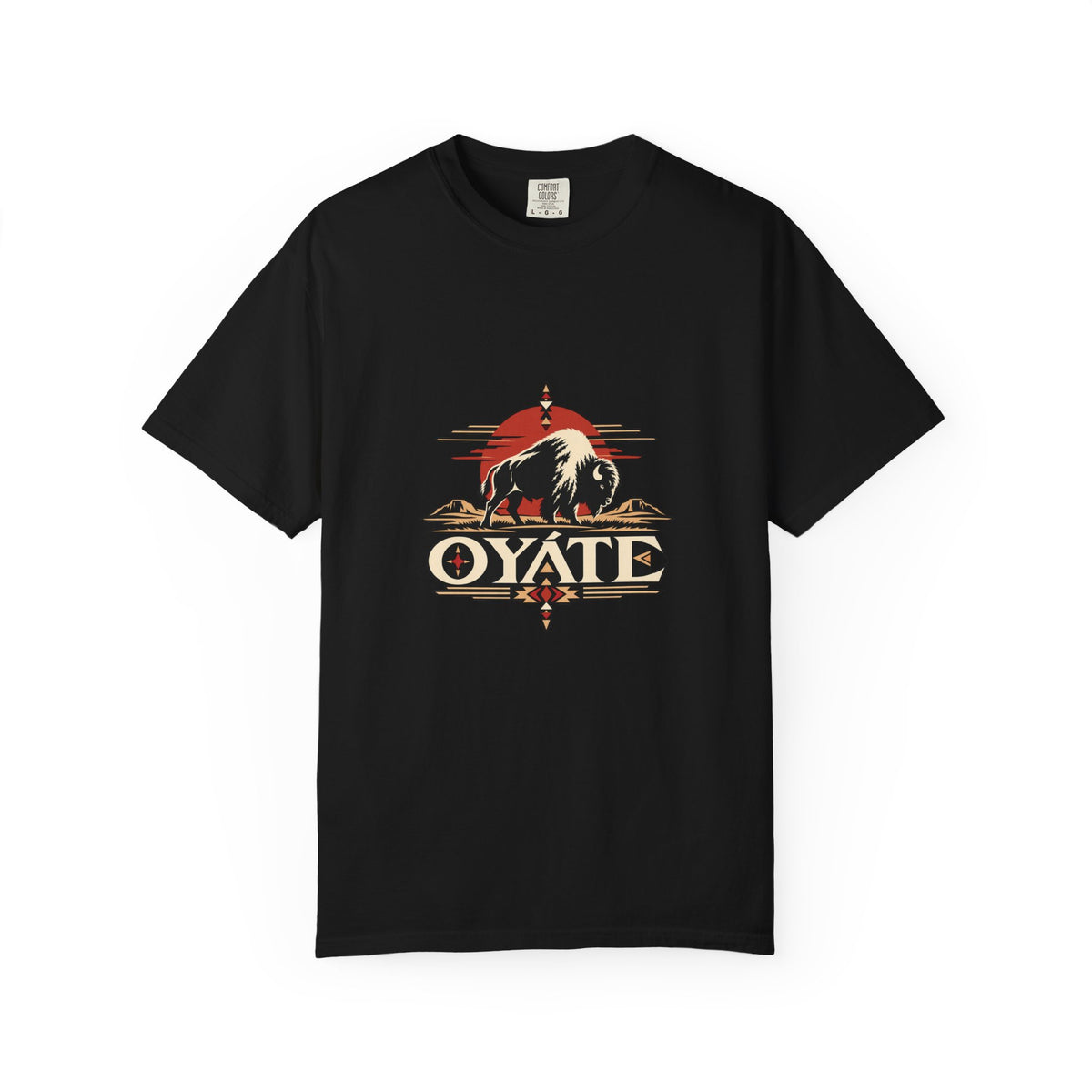 Black OYÁTE Dark Buffalo v2 premium tee, front view