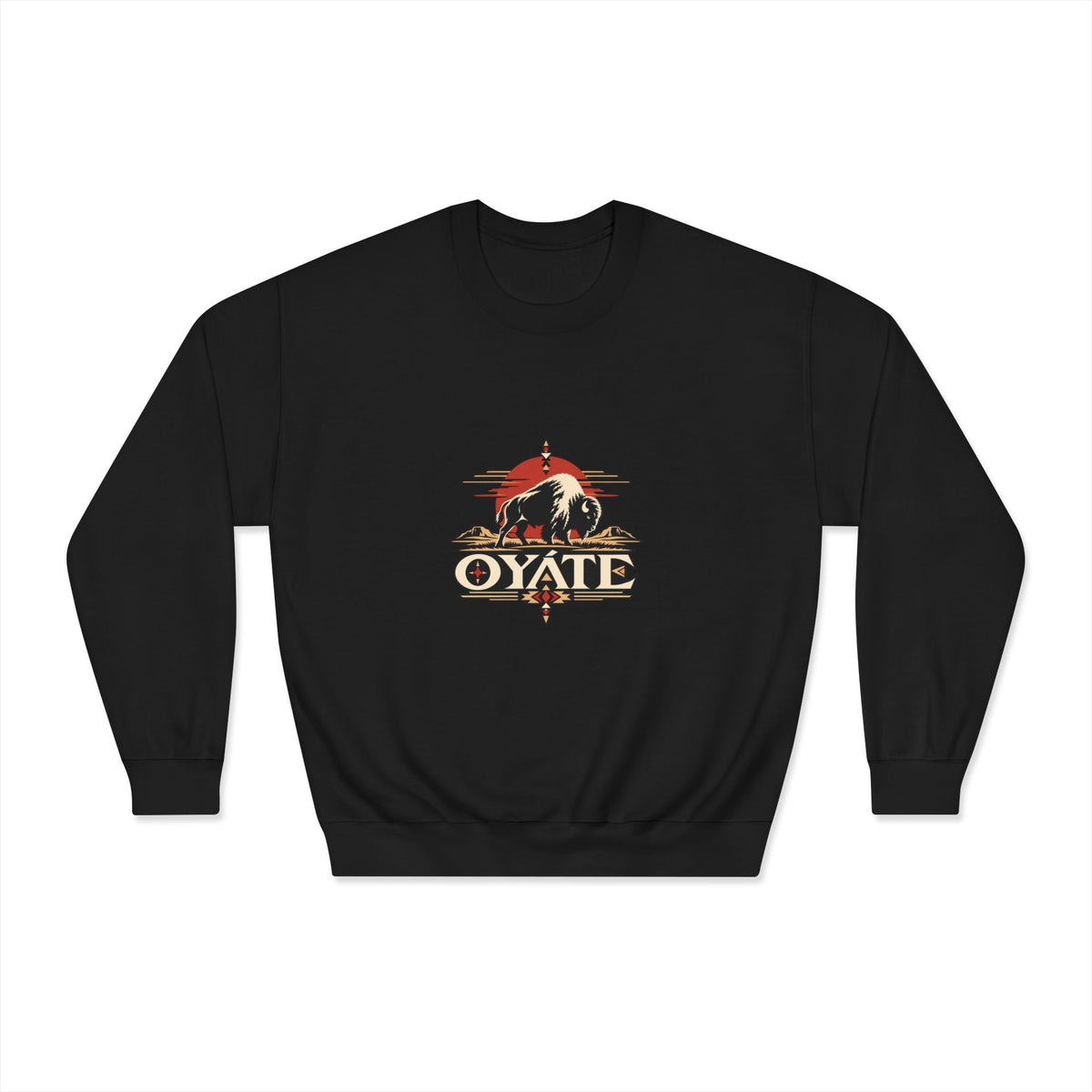 Black OYÁTE Dark Buffalo v2 crewneck sweatshirt, front view