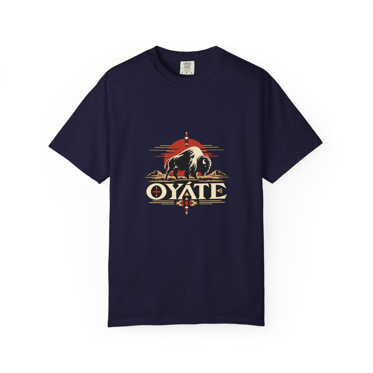 Navy OYÁTE Dark Buffalo v2 premium tee, front view