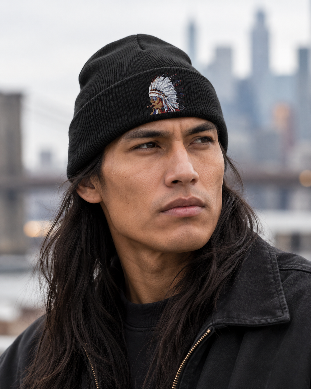 Smokin Indian - Gregory Azure — Embroidered Beanie